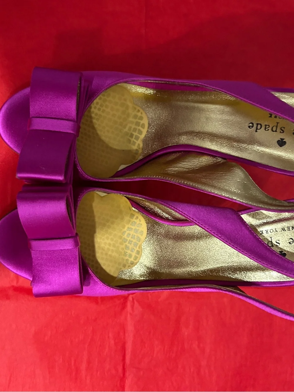kate spade fuchsia satin bow peep-toe slingback heels